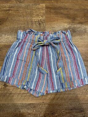 Derek Heart Blue Striped High-Waist Tie Shorts